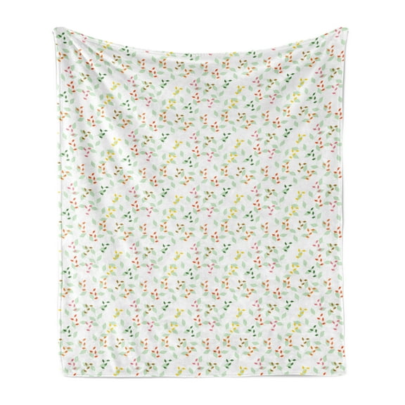 Autumn Soft Flannel Fleece Blanket, Depiction of Floral Foliage Leaves on Plain Background Illustration, Cozy Plush for Indoor and Outdoor Use, 70" x 90", Mint Green and Pastel Pink, by Ambesonne