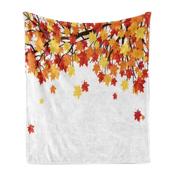 Autumn Soft Flannel Fleece Blanket, Fall Season Foliage on Tree Branches Canadian Colorful Maple Leaves Romantic Nature, Cozy Plush for Indoor and Outdoor Use, 50" x 60", Multicolor, by Ambesonne