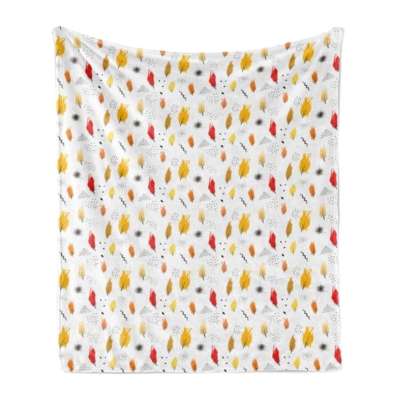 Autumn Soft Flannel Fleece Blanket, Modern Art Themed Simplistic Colorful Seasonal Trees on Plain Background, Cozy Plush for Indoor and Outdoor Use, 50" x 70", Earth Yellow Vermilion, by Ambesonne