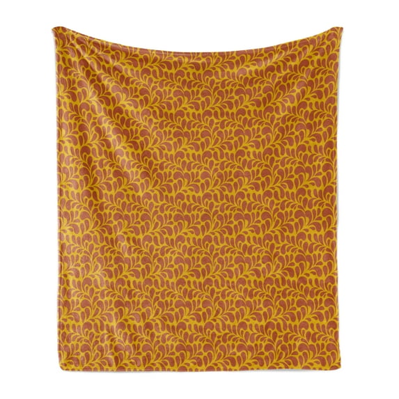 Autumn Soft Flannel Fleece Blanket, Vintage Continuous Pattern Plant Shaped Curved Leafy Motifs Illustration, Cozy Plush for Indoor and Outdoor Use, 50" x 70", Dark Yellow and Rust, by Ambesonne