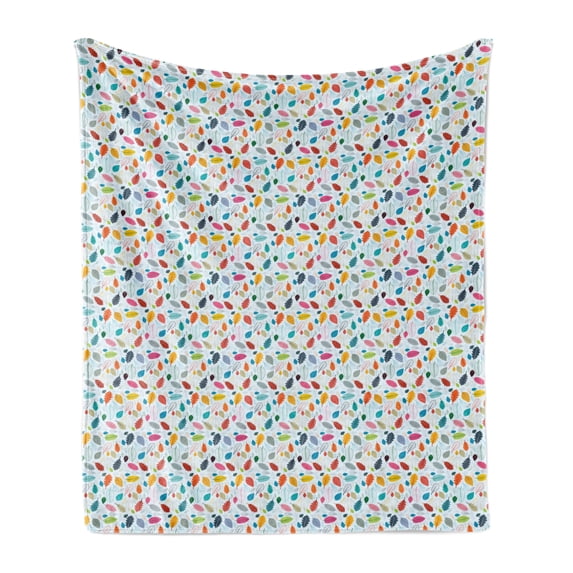 Autumn Soft Flannel Fleece Throw Blanket, Colorful Various Leaf Types Season Composition Fall Themed Designs, Cozy Plush for Indoor and Outdoor Use, 50" x 60", Baby Blue and Multicolor, by Ambesonne