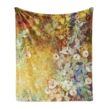 Autumn Soft Flannel Fleece Throw Blanket, Composition of Fall Season Foliage with Earthy Colors Romantic Nostalgic Design, Cozy Plush for Indoor and Outdoor Use, 60" x 80", Multicolor, by Ambesonne
