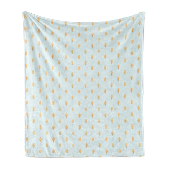 Autumn Soft Flannel Fleece Throw Blanket, Earthy Tones Repeating Dry Oak Leaves Simplistic Pattern Illustration, Cozy Plush for Indoor and Outdoor Use, 70" x 90", Mint Green and Beige, by Ambesonne