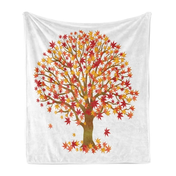 Autumn Soft Flannel Fleece Throw Blanket, Fall Season Maple Tree with Foliage in Warm Colors Romantic Nature Illustration, Cozy Plush for Indoor and Outdoor Use, 70" x 90", Multicolor, by Ambesonne