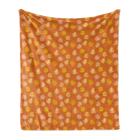 Autumn Soft Flannel Fleece Throw Blanket, Fall Themed Pine Cones Repetitive Warm Tones Polka Dots Pattern, Cozy Plush for Indoor and Outdoor Use, 50" x 60", Burnt Sienna Pale Yellow, by Ambesonne