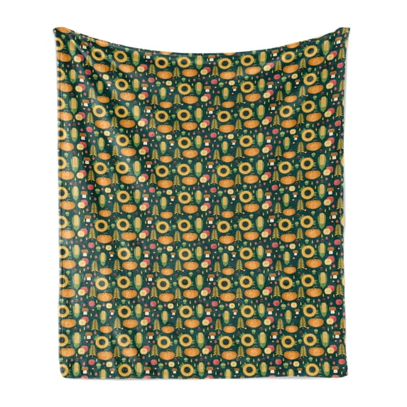 Autumn Soft Flannel Fleece Throw Blanket, Harvest Pattern Corn Sunflower Apples and Pumpkins Fall Season Agriculture Design, Cozy Plush for Indoor and Outdoor Use, 50" x 60", Multicolor, by Ambesonne