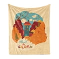 thumbnail image 1 of Autumn Soft Flannel Fleece Throw Blanket, Hello Autumn Calligraphy Little House in Fall Branches Leaves and Trees Image, Cozy Plush for Indoor and Outdoor Use, 50" x 60", Multicolor, by Ambesonne, 1 of 5