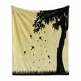 thumbnail image 1 of Autumn Soft Flannel Fleece Throw Blanket, Autumn Season Theme Silhouette of a Tree with Falling Leaves and Birds Pattern, Cozy Plush for Indoor and Outdoor Use, 50" x 70", Mustard Black, by Ambesonne, 1 of 6