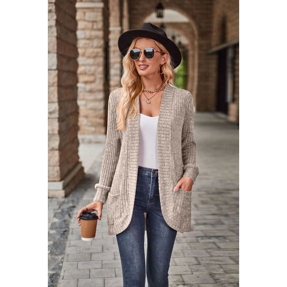 Autumn Solid Color Sunken Stripe Brushed Stitching Long Sleeve Cardigan Jacket