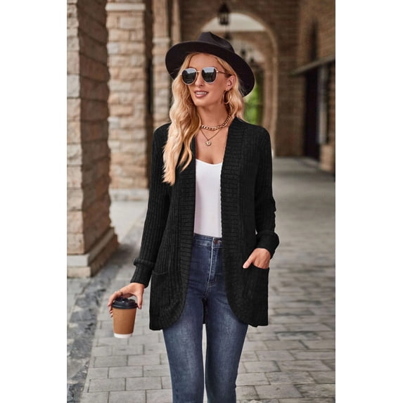 Autumn Solid Color Sunken Stripe Brushed Stitching Long Sleeve Cardigan Jacket