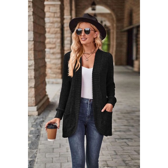 Autumn Solid Color Sunken Stripe Brushed Stitching Long Sleeve Cardigan Jacket