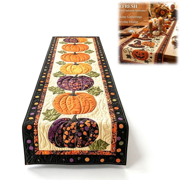 Autumn Spell Quilted Table Runner for Dining Table Holiday Decor – Warm Fall Harvest Farmhouse Style, Thanksgiving & Halloween Kitchen Decoration