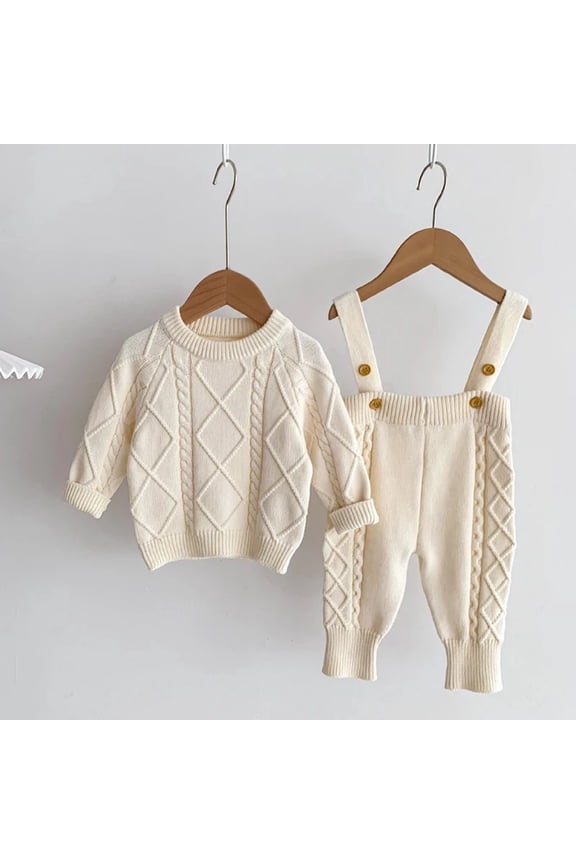 Autumn Spring Korean Style Newborn Baby Girls Boys Solid Color Knitting Clothing Set Sweater Overall Children Clothes Suit