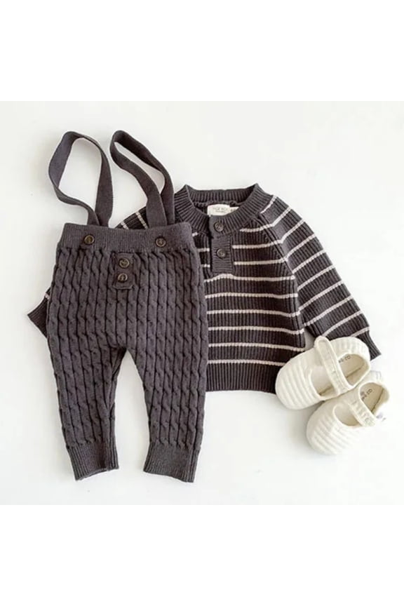 Autumn Spring Newborn Baby Boys Girls Clothing Suit Long Sleeved Striped Sweater+Strap Pants Infant Baby Knitting Clothes Set