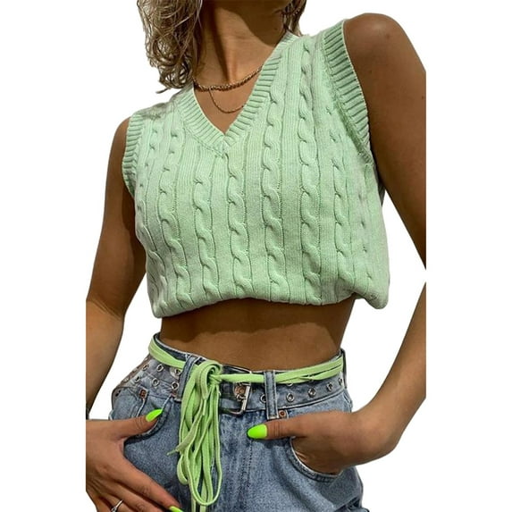 Autumn Spring Women V-Neck Sleeveless Knit Sweater Vest