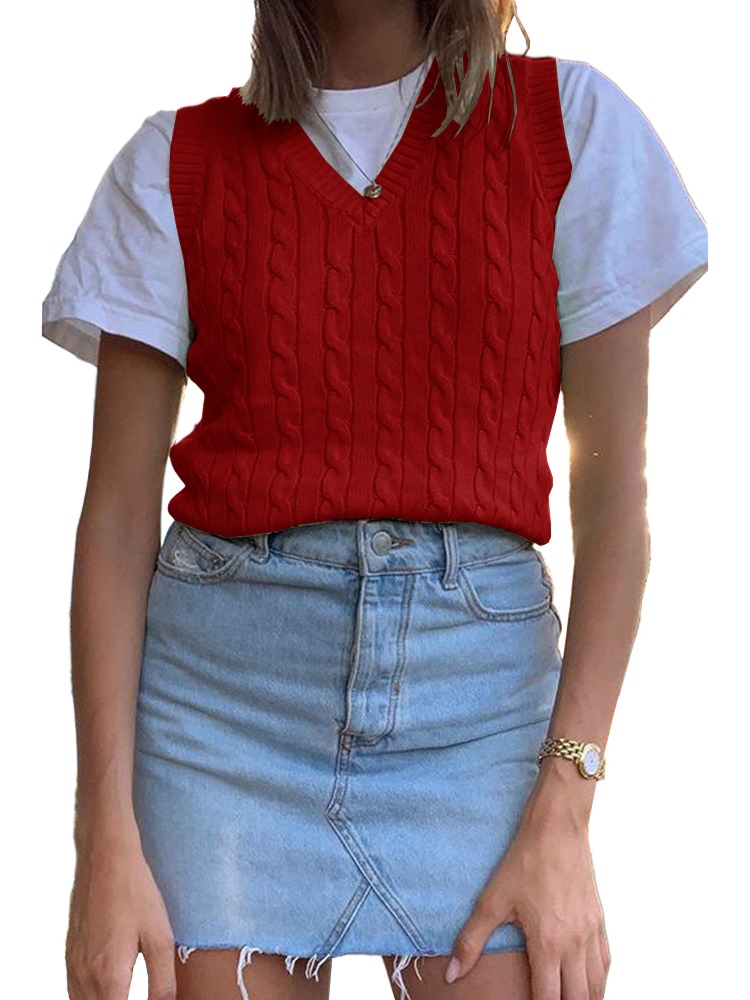 Autumn Spring Women VNeck Sleeveless Knit Sweater Vest