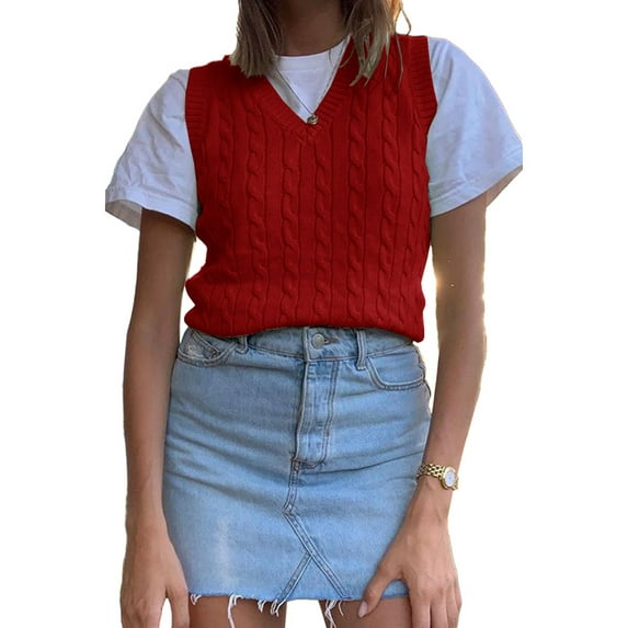 Autumn Spring Women V-Neck Sleeveless Knit Sweater Vest