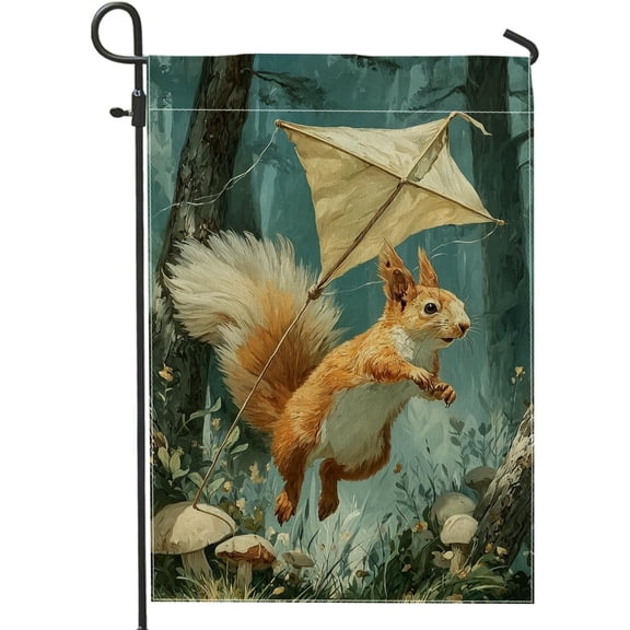 Autumn Squirrel Garden Flag, Double Sided Burlap Outdoor Yard Banner, Fall Decoration, 12 x 18 Inch, Orange