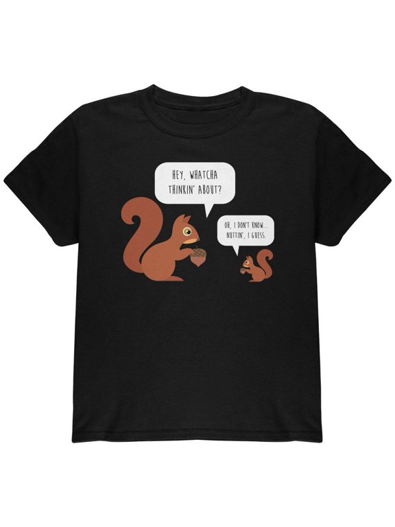 Autumn Squirrel Nut Pun Youth T Shirt Black YXL