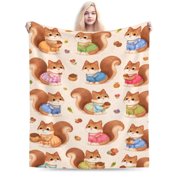 Autumn Squirrel Pattern Blanket Fall Harvest Decor Thanksgiving Holiday Gift Soft Cozy Fleece Blanket 50x40