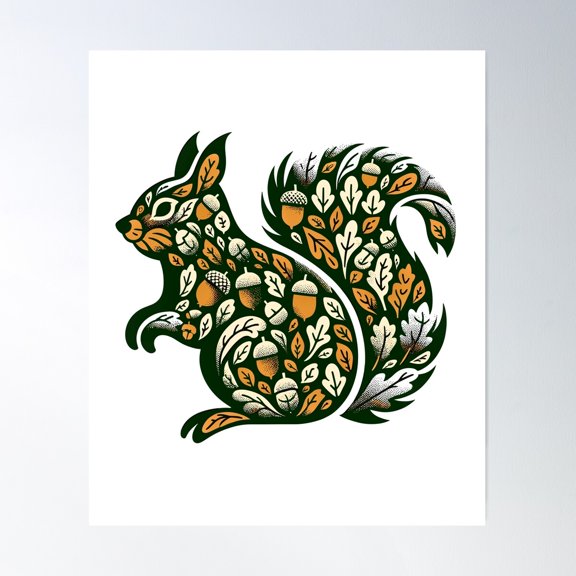 Autumn Squirrel Poster Wall Art, Modern Wall Decor For Living Room Bedroom, 24x36 UNFRAMED
