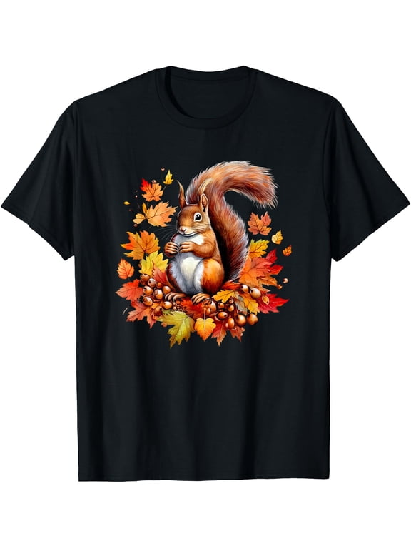 Autumn Squirrel Woodland Pet Fall Leaf Acorns Thanksgiving T-Shirt