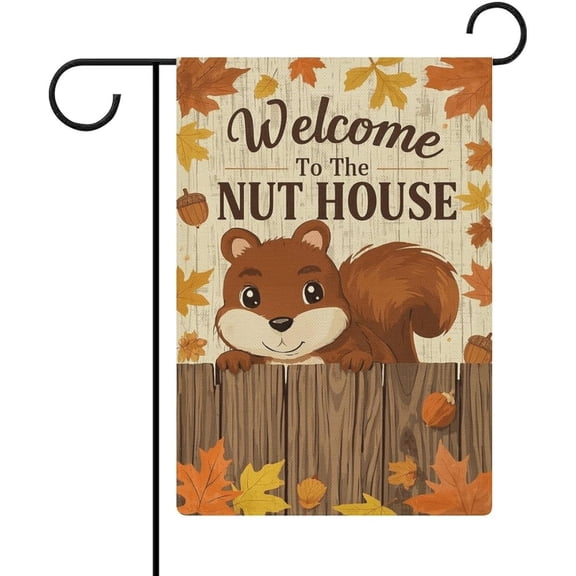 Autumn Squirrels Welcome Garden Flag Double Sided Burlap Seasonal Yard Decoration 12 x 18 Inch for Outside Porch