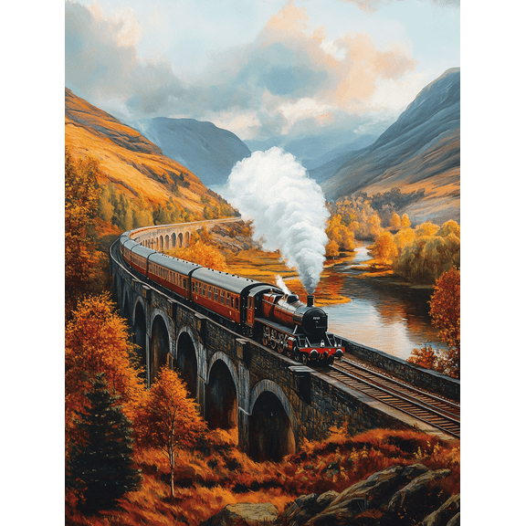 Autumn Steam Train Landscape Canvas Print/Wall Art Suitable for Living Room Bedroom Office Dining Room and Hotel Decoration.