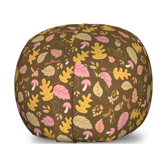 Autumn Storage Toy Bag Chair, Colorful Seasonal Elements Leaves Fall down Oak Acorn Maple Leaf Print, Stuffed Animal Organizer Washable Bag, Small Size, Umber and Pale Orange, by Ambesonne