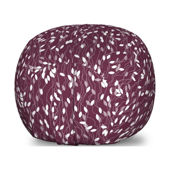 Autumn Storage Toy Bag Chair, Illustration of Dotted Lines Abstract Vinous Leaves Composition Print, Stuffed Animal Organizer Washable Bag, Large Size, Eggplant Grey Pink White, by Ambesonne