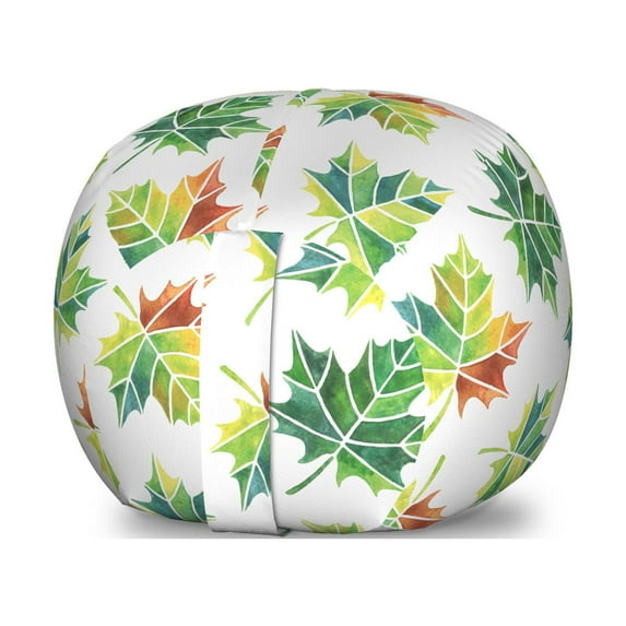 Autumn Storage Toy Bag Chair, Natural Colorful Season Maple Leafs Hand-Drawn on a Plain Background, Stuffed Animal Organizer Washable Bag, Large Size, Fern Green and Cinnamon, by Ambesonne