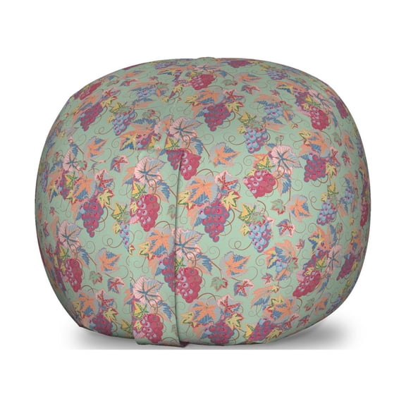 Autumn Storage Toy Bag Chair, Nostalgic Vintage Theme Inspired Grapes and Leaves Motif Design, Stuffed Animal Organizer Washable Bag, Small Size, Almond Green and Multicolor, by Ambesonne
