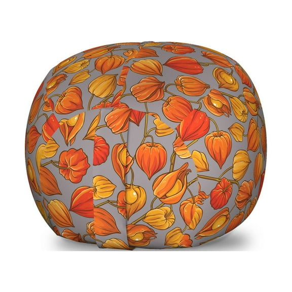 Autumn Storage Toy Bag Chair, Physalis Tropical Golden Shade Berry on Minimalist Background Print, Stuffed Animal Organizer Washable Bag, Large Size, Taupe Grey and Vermilion, by Ambesonne