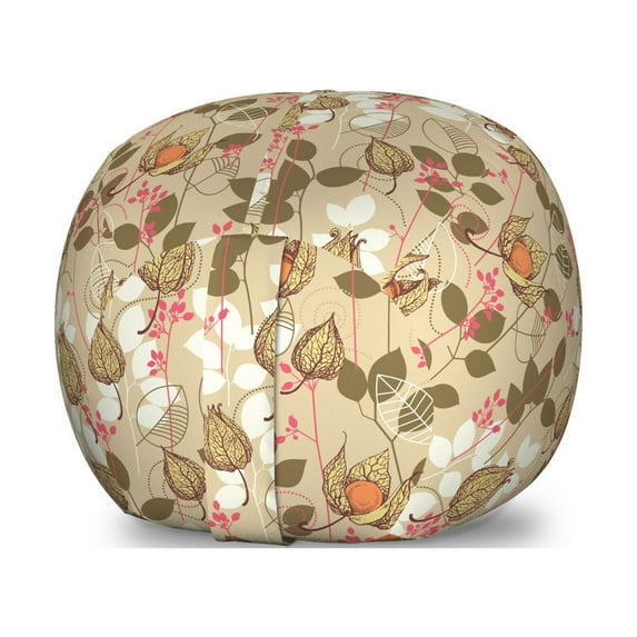 Autumn Storage Toy Bag Chair, Seasonal Fruits and Leafs Vintage Botanical Print Soft Brown Toned Backdrop, Stuffed Animal Organizer Washable Bag, Small Size, Sepia Multicolor, by Ambesonne