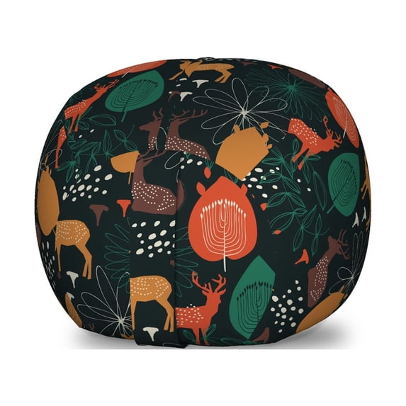 Autumn Storage Toy Bag Chair, Wild Forest Season Gazelle Deer Fall Colors Leaves Pattern Composition, Stuffed Animal Organizer Washable Bag, Large Size, Amber and Jade Green, by Ambesonne