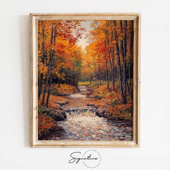 Autumn Stream In Forest – Earthy Fall Landscape, Rustic Cottagecore Wall Art, Cozy Woodland Fall Decor, 1382 Home Decor, 8x12 UNFRAMED