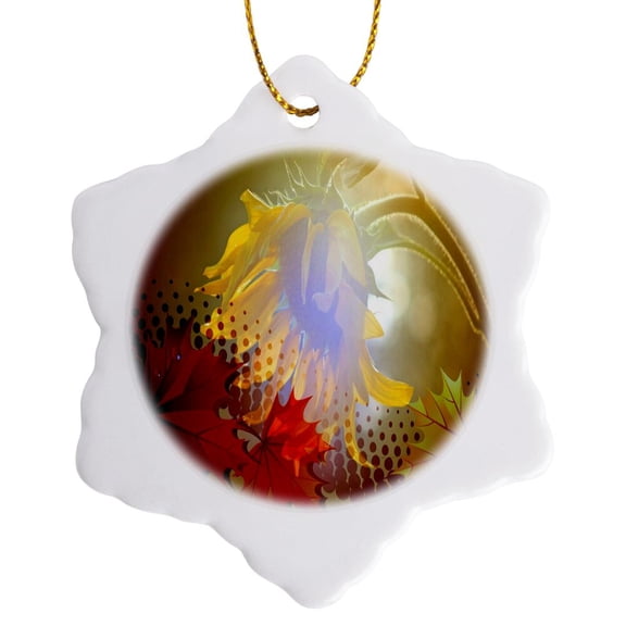 3drose, Autumn Sunflower, 3 inch Snowflake Porcelain Ornament