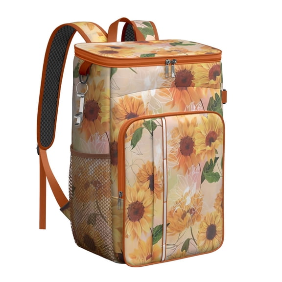 Autumn Sunflower Illustration Cooler Backpack - 20L Leakproof Insulated Lunch Bag for Workers, Students & Families, Rustic Farmhouse Aesthetic