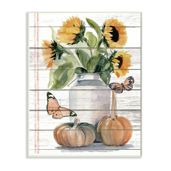 Autumn Sunflower Jar Orange Monarch Butterflies 13 in x 19 in Framed Painting Art Prints, by Stupell Home Décor