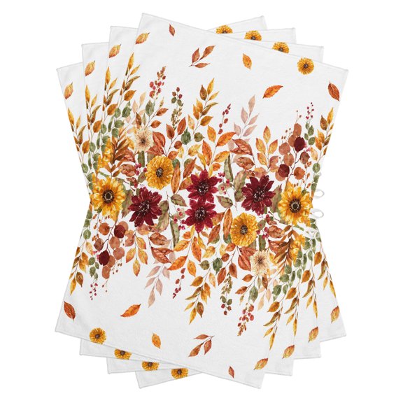 Autumn Sunflower Kitchen Towels Dish Towel Pack of 4 Rustic Cottagecore Floral Orange Leaf Vine Soft Dish Cloth Set Absorbent Dishcloth for Drying Dishes, Hand Towels 18 x 28 Inches