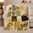 thumbnail image 1 of Autumn Sunflower Pumpkin Patchwork, Festive Holiday Scene, Warm Flannel Blanket for Ranch House and Living Room, Art Lovers Thanksgiving Gift, Festive Home Decor, 1 of 9
