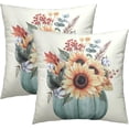 thumbnail image 1 of Autumn Sunflower Throw Pillow Cover Set of 2, 20x20 Inch Farmhouse Blue Pumpkin and Flowers Harvest Holiday Pillow Cushion Case for Couch Sofa Patio Living Room Bedroom Decor, 1 of 6
