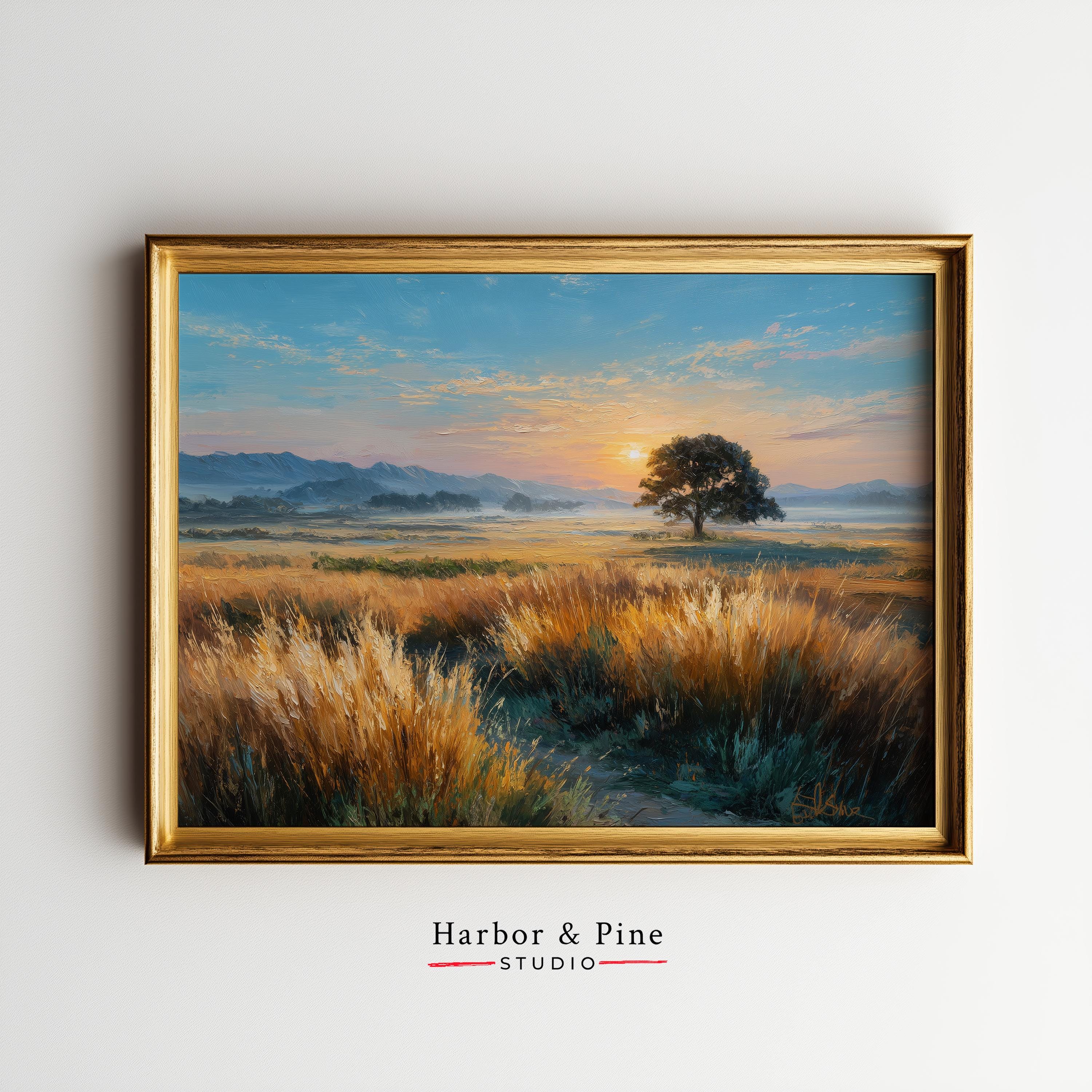 Autumn Sunrise Meadow Landscape Golden Tree - Rustic Fall Wall Art ...