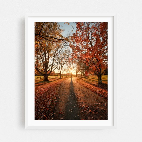 Autumn Sunset, Knox Farm 01 - East Aurora New York Photography Autumn Scenic Landscape Nature Rural Sunset White Framed Wall Art Print 9 x 12 inches
