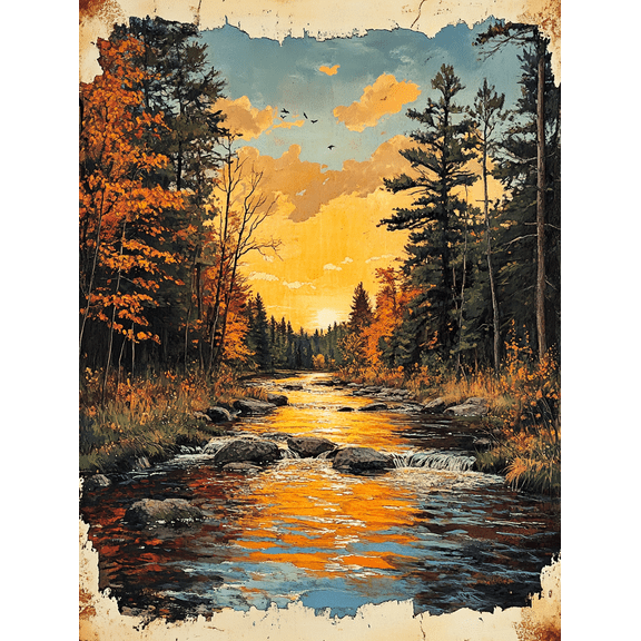Autumn Sunset River Landscape Canvas Wall Art Perfect for Living Room Bedroom Office Bathroom and Kitchen Decoration.