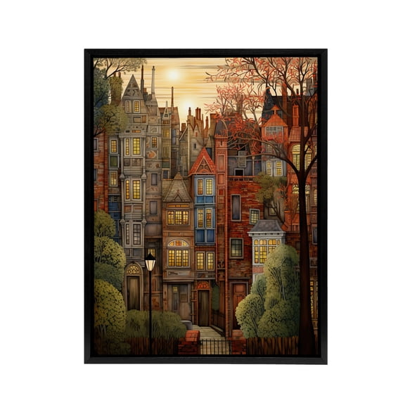 Autumn Sunset in English Cityscape Black Framed Canvas Wall Art Print 12X16"