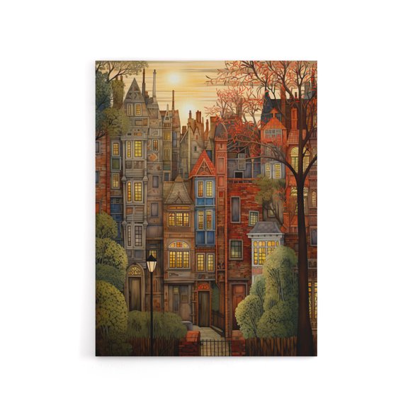 Autumn Sunset in English Cityscape Canvas Wall Art Print 12X16"