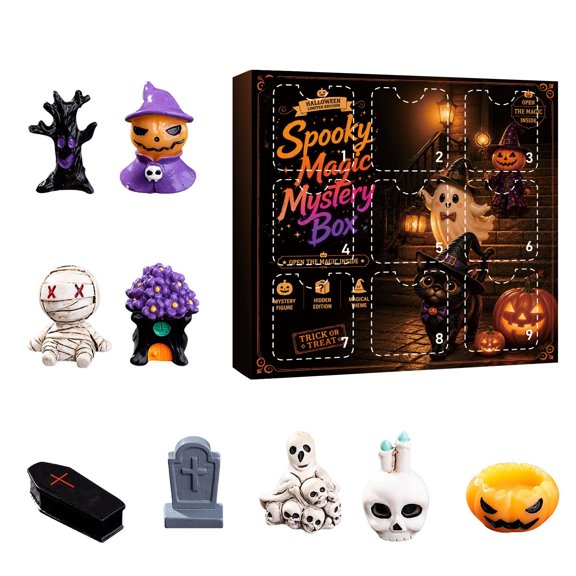 Autumn Surprise Advent Calendar with 24 Days of Countdown Surprises Made of Plastic for Spooky Season Decor and October Party Favors (A) Countdown Calendar for Family (A-B)
