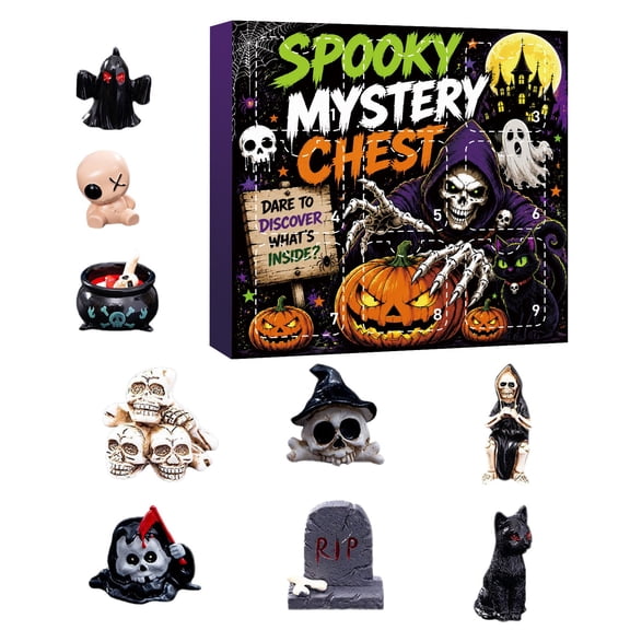 Autumn Surprise Advent Calendar with 24 Days of Countdown Surprises Made of Plastic for Spooky Season Decor and October Party Favors (A) Countdown Calendar for Family (A)