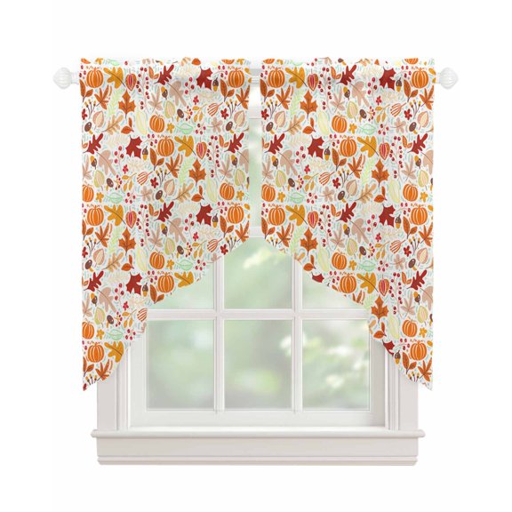 Autumn Swag Valances for Windows, Fall Pumpkins Maple Leaves Cartoon Art Decor Rod Pocket Sheer Valances for Small Windows, Swag Toppers Light Filtering for Kitchen Living Room 2 Panels 28''x36''